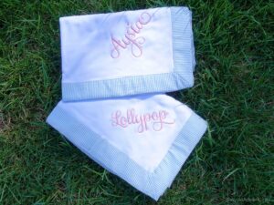 Monogrammed Blue Seersucker Blankets