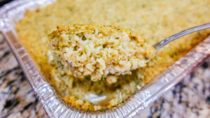 broccoli casserole in a pan