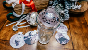 clear ornament sitting on a glass