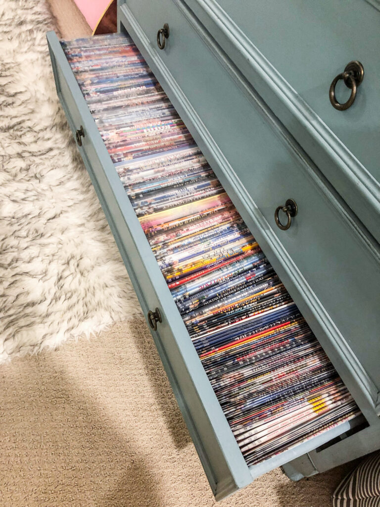 DVDs stacked neatly in a drawer