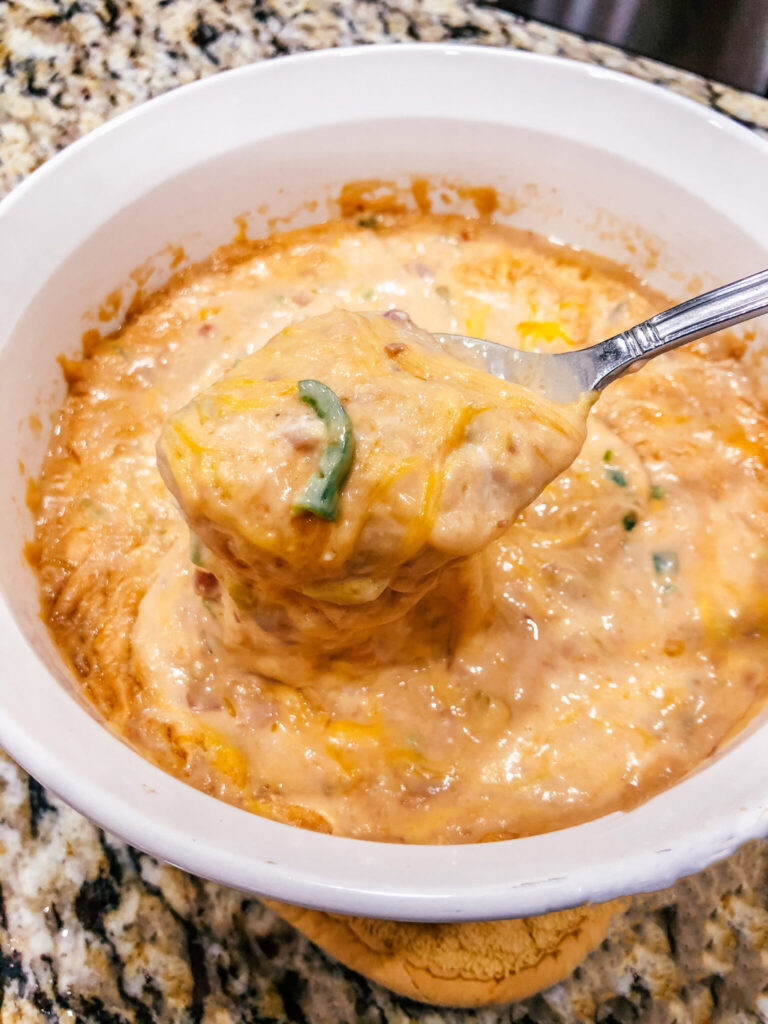 white bowl with bean dip inside