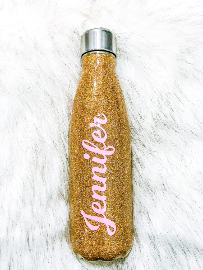 gold glitter water bottle