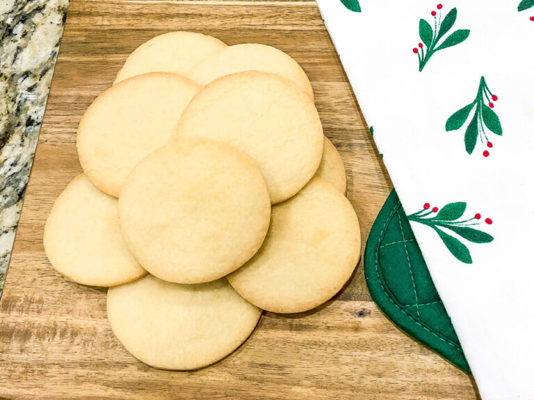 shortbread cookies on a wooden platter